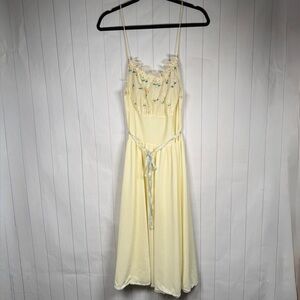 VTG 50s Kickernick Lingerie Yellow Floral Chiffon Gown Coquette Prairie Dress S